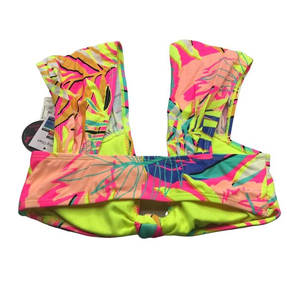 No Bo Junior's Wide Strap Off Shoulder Swim Top Multicolor Tropical Sm 3-5 New - Picture 2 of 14